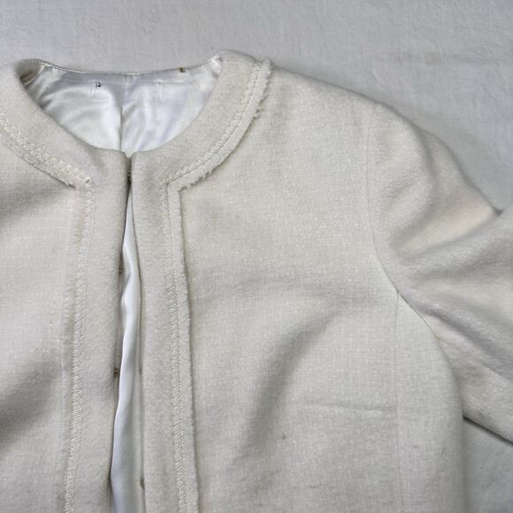 Vintage Style Cream Cropped Jacket Boxy Fit Lined Hook Closure Minimalist - Picture 3 of 7